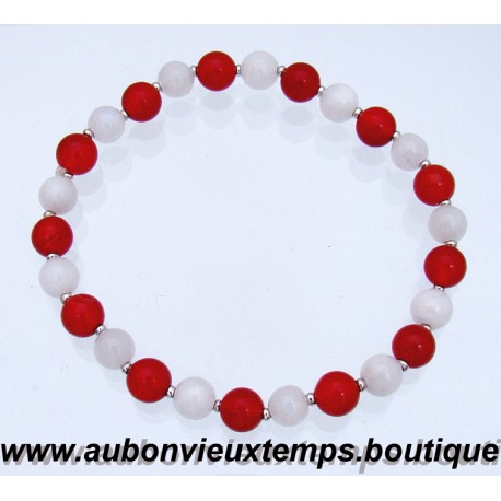 BRACELET NEUF en PERLES de 6 mm en PIERRE DE LUNE ET CORNALINE