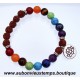 BRACELET NEUF en PERLES de 8 mm en RUDRAKSHA ET 7 CHAKRAS FLEUR LOTUS