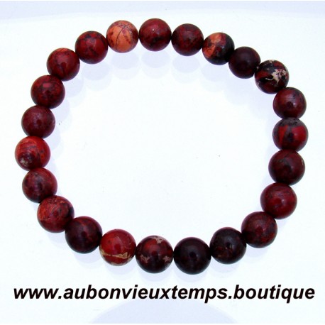 BRACELET NEUF en PERLES de 8 mm en JASPE HELIOTROPE OU SANGUIN