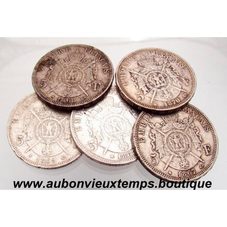 LOT DE 5 MONNAIES ARGENT 5 FRANCS NAPOLEON III