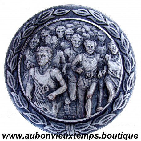 MEDAILLE COURSE A PIEDS BRONZE PLAQUE ARGENT 