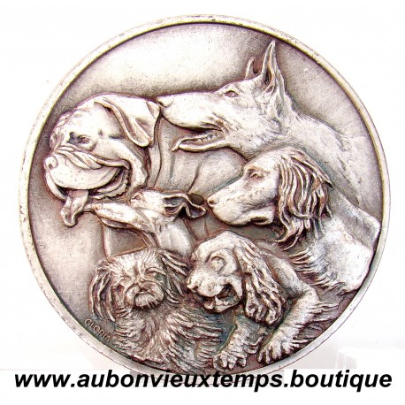 MEDAILLE BRONZE PLAQUE ARGENT CHIENS