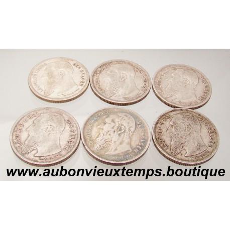 LOT DE 6 MONNAIES ARGENT 2 FRANCS LEOPOLD II 