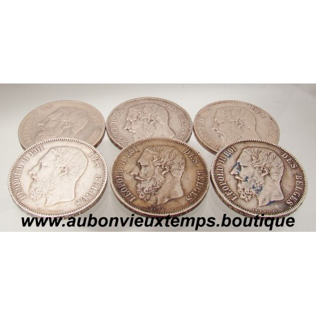 LOT DE 6 MONNAIES ARGENT LEOPOLD II