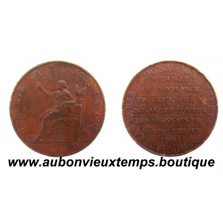 2 SOLS 1791 BRONZE - MONNERON à la LIBERTE