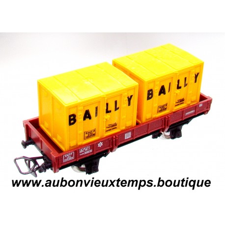 JOUEF HO 1/87 WAGON PLAT A 2 ESSIEUX - 2 CONTAINERS BAILLY N° 6450B