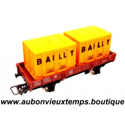 JOUEF HO 1/87 WAGON PLAT A 2 ESSIEUX - 2 CONTAINERS BAILLY N° 6450B