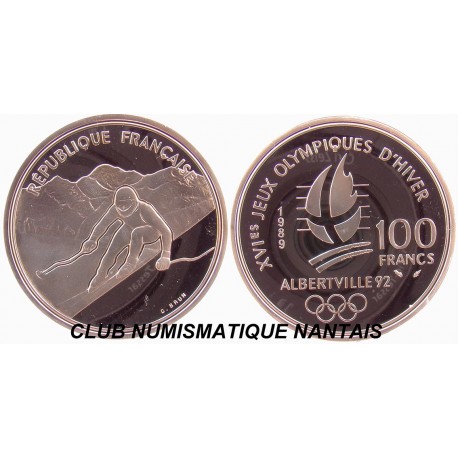 100 FRANCS 1989 ARGENT - SKI ALPIN - ALBERTVILLE 92