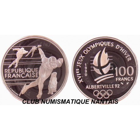 100 FRANCS 1990 ARGENT - PATINAGE VITESSE - ALBERTVILLE 92