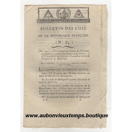 BULLETIN DES LOIS DE LA REPUBLIQUE FRANCAISE N° 63