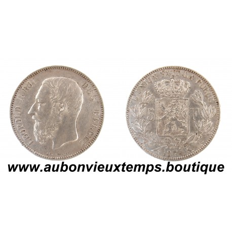 5 FRANCS Argent 900 ‰ 1874 LEOPOLD II - BELGIQUE