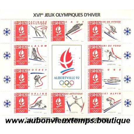 BLOC TIMBRES XVIè JEUX OLYMPIQUES d'HIVER 1992 2.50F + 0.20F ALBERTVILLE