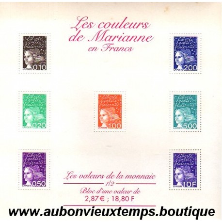 BLOC TIMBRES Les COULEURS de MARIANNE 2001 18.80F 2.87€