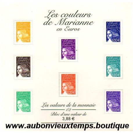 BLOC TIMBRES Les COULEURS de MARIANNE 2002 3.88€