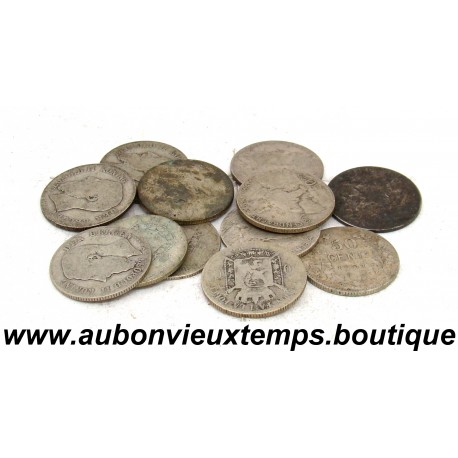 LOT 12 MONNAIES de 50 CENTIMES Argent 835 ‰ LEOPOLD II - BELGIQUE