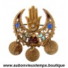 BROCHE RELIGIEUSE TURQUE en VERMEIL – MAIN dans une DEMI-LUNE avec 3 REDUCTIONS de MONNAIES