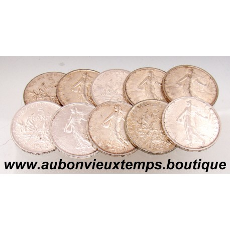 LOT 10 MONNAIES de 5 FRANCS Argent 835 ‰ SEMEUSE