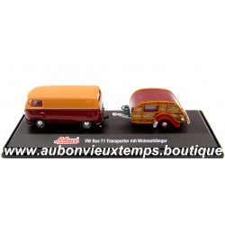 SCHUCO - JUNIOR LINE 1/72 VOLKSWAGEN BUS T1 TRANSPORTEUR avec CARAVANE