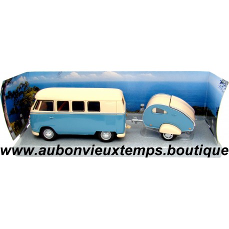 SCHUCO - JUNIOR LINE 1/43 VOLKSWAGEN BUS TRANSPORTEUR avec CARAVANE