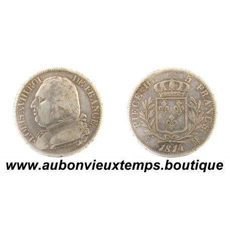 5 FRANCS Argent 900 ‰ 1814 M - LOUIS XVIII - BUSTE HABILLE