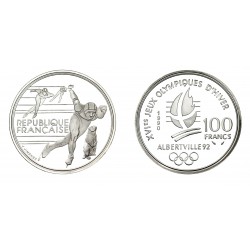 100 FRANCS Argent 900 ‰ BE 1990 ALBERTVILLE 92 - PATINAGE VITESSE