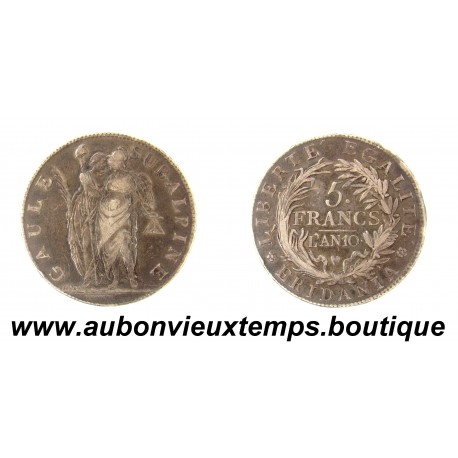 5 FRANCS Argent 900 ‰ AN 10 GAULE SUBALPINE - TURIN