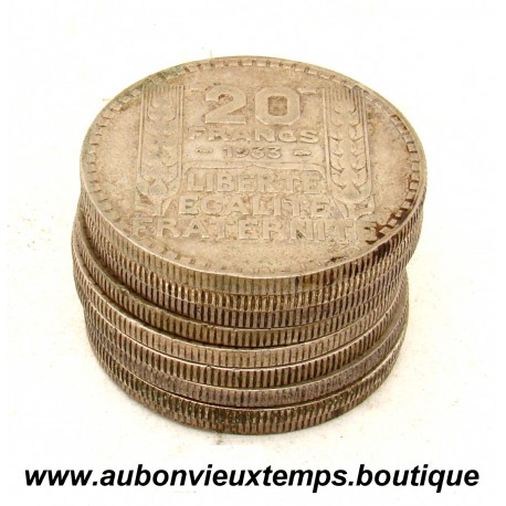 LOT 9 MONNAIES de 20 FRANC Argent 680 ‰ TURIN - FRANCE