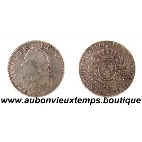 ECU Argent 1774 L LOUIS XV à la VIEILLE TETE