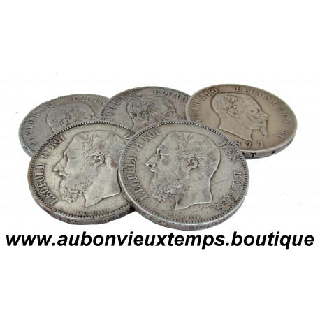 LOT 5 MONNAIES de 5 FRANCS et 5 LIRES Argent 900 ‰ BELGIQUE et ITALIE