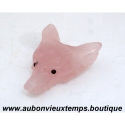 TETE de LOUP en PIERRE NATURELLE : QUARTZ ROSE