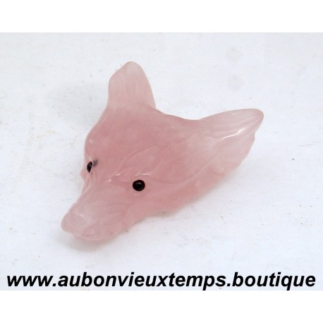 TETE de LOUP en PIERRE NATURELLE : QUARTZ ROSE