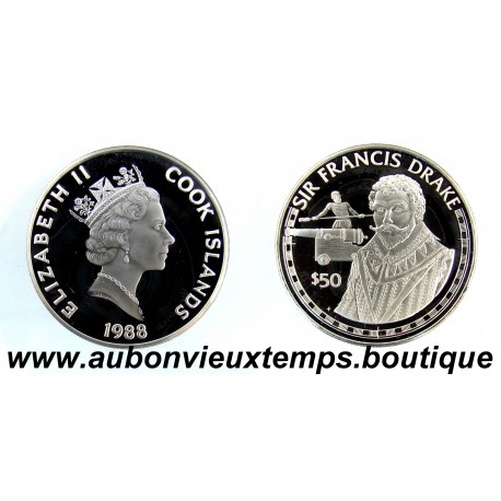 50 DOLLARS Argent 925‰ BE 1988 ELIZABETH II - ILES COOK - SIR FRANCIS DRAKE