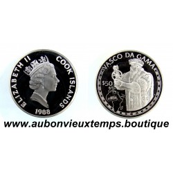 50 DOLLARS Argent 925‰ BE 1988 ELIZABETH II - ILES COOK - VASCO DA GAMA