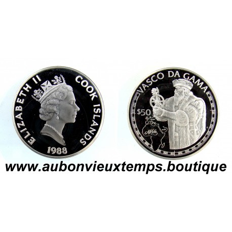 50 DOLLARS Argent 925‰ BE 1988 ELIZABETH II - ILES COOK - VASCO DA GAMA