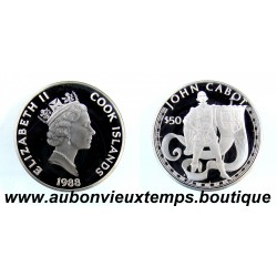 50 DOLLARS Argent 925‰ BE 1988 ELIZABETH II - ILES COOK - JOHN CABOT