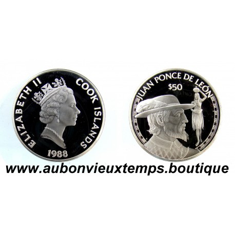 50 DOLLARS Argent 925‰ BE 1988 ELIZABETH II - ILES COOK - JOHN CABOT