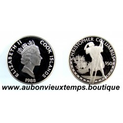50 DOLLARS Argent 925‰ BE 1988 ELIZABETH II - ILES COOK - CHRISTOPHER COLUMBUS