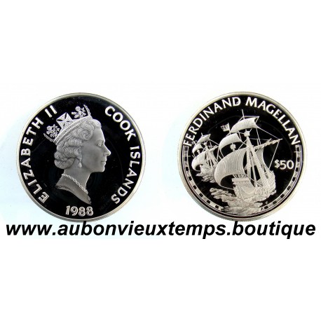 50 DOLLARS Argent 925‰ BE 1988 ELIZABETH II - ILES COOK - FERDINAND MAGELLAN
