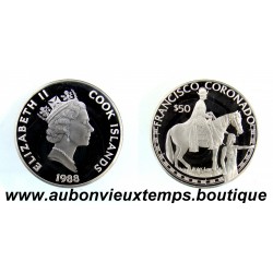 50 DOLLARS Argent 925‰ BE 1988 ELIZABETH II - ILES COOK - FRANCISCO CORONADO