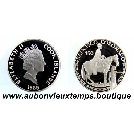 50 DOLLARS Argent 925‰ BE 1988 ELIZABETH II - ILES COOK - FRANCISCO CORONADO