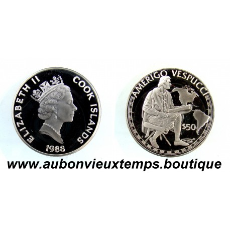 50 DOLLARS Argent 925‰ BE 1988 ELIZABETH II - ILES COOK - AMERIGO VESPUCCI