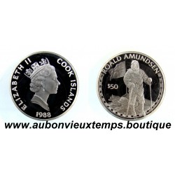 50 DOLLARS Argent 925‰ BE 1988 ELIZABETH II - ILES COOK - ROALD AMUNDSEN