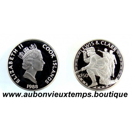 50 DOLLARS Argent 925‰ BE 1988 ELIZABETH II - ILES COOK - LEWIS & CLARK