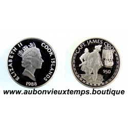 50 DOLLARS Argent 925‰ BE 1988 ELIZABETH II - ILES COOK - CAPT. JAMES COOK