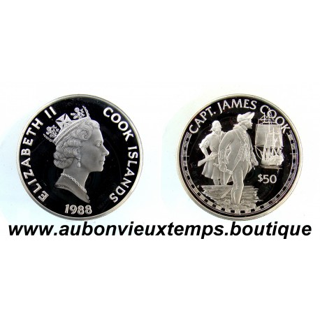 50 DOLLARS Argent 925‰ BE 1988 ELIZABETH II - ILES COOK - CAPT. JAMES COOK