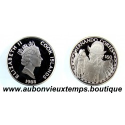 50 DOLLARS Argent 925‰ BE 1988 ELIZABETH II - ILES COOK - HERNANDO CORTEZ