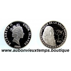 50 DOLLARS Argent 925‰ BE 1988 ELIZABETH II - ILES COOK - SIEUR DE LA SALLE