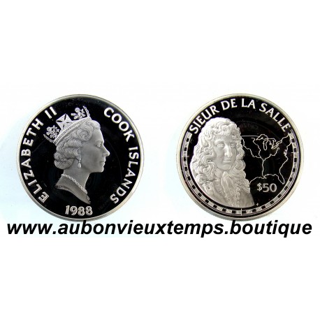 50 DOLLARS Argent 925‰ BE 1988 ELIZABETH II - ILES COOK - SIEUR DE LA SALLE