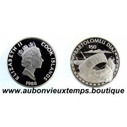 50 DOLLARS Argent 925‰ BE 1988 ELIZABETH II - ILES COOK - BARTOLOMEU DIAZ