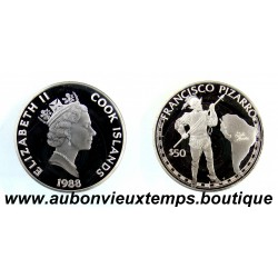 50 DOLLARS Argent 925‰ BE 1988 ELIZABETH II - ILES COOK - FRANCISCO PIZARRO
